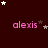 Dark red background with pink 'alexis' text and scattered white and brown stars in a pattern