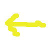 Yellow arrow-shaped icon with pixelated texture, transitioning from solid form to scattered particles
