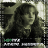 six identical frames showing a person with long curly hair in dark clothing against a blurred background, each frame containing text at the bottom