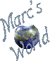 Animated contact sheet of 18 Earth globe frames arranged in a 5x4 grid with gray background and repeated 'Marc's World' watermark text.