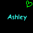 Green pixelated heart symbol above two cyan 'Ashley' text labels on black background.