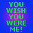 Green pixelated text reading YOU WISH YOU WERE ME! on a blue background with a pink gradient overlay, displayed in a of four identical