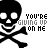 Black and white pixelated skull with crossbones icon featuring text 'YOU'RE GIVING UP ON ME' in blocky font, two versions side-by-side.