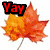 Autumn-themed icon with maple leaves and a pumpkin, featuring text 'Yay For AUTUMN!' in distinct colors and styles.