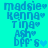 Pixelated blue text on cyan background lists names with heart symbols and a small light-blue heart icon.