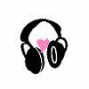 Black over-ear headphones with pink heart symbols in four variations across two
