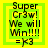 Four identical pixelated text on bright green and yellow backgrounds with layered borders, each displaying celebratory phrases