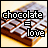Pixelated image of a chocolate bar with white icing and sprinkles, overlaid with text reading "chocolate = love" in blocky font.