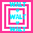 Four identical square display a layered pink and white frame with cyan text 'WALT' repeated around the edges, each containing a central heart symbol