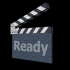 Clapperboard-shaped icons with 'Ready' and 'Action' text in varying shades of blue on dark gray , black background