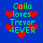 Blue background with red pixelated hearts and green text reading 'Caila loves Trevor 4EVER' in multiple positions.