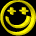 A contact sheet of six animated frames showing a yellow smiley face icon with plus eyes rotating through different angles against a black background.