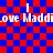 Red and blue checkered background with white text reading "_love Maddi" repeated twice, featuring a pixelated crosshair-like pattern overlay.