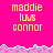 Pixelated text on bright pink background with light blue and purple wave border; repeated 'maddie luvs connor' in yellow block letters across multiple sections.