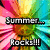 A vibrant, pixelated animation with a rainbow-colored radial background and multiple text elements including 'Summer...', 'Rock!!!', and 'Don't Let' in bold black lettering.