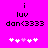 A bright pink background displays black text reading "i luv don<3333" with a of five white and light purple pixelated hearts below
