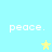 Light blue background with four instances of the word 'peace.' in white pixelated text, each followed by a period. Three yellow stars are positioned between and below the text lines.