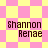 Pixelated text 'Shannon Renae' appears on a pink and yellow checkered background with diamond-shaped patterns.
