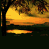 Animated sunset scene with tree silhouettes over water, text overlays reading "Let's watch the slow sunset inset together <jer <3" in white script font.