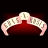 Pixelated static icon of a red and white curved object resembling a crown or headpiece with patterned bands against black background.