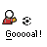 Animated contact sheet of pixel art soccer-themed buddy icon frames showing goal celebration and ball movement with repeated "Gooooal!" text.