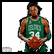 A basketball player in a green Celtics jersey holding an orange ball, with partial text and cropped views showing different angles of the uniform.