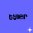 Blue background with repeated 'tyler' text and changing white star-like symbols in a