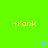 Bright green background with repeated yellow text 'frank' and scattered blue pixelated symbols changing across frames.