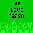 Green background with pixelated text 'WE LOVE TESSA!' repeated twice, lower section features green pixelated crowd-like shapes.