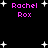 Black background with white star shapes and pink text reading "Rachel Rox" in two lines.