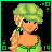 Pixel art contact sheet showing a green-themed female character in multiple poses with text reading "I love green" on the right panel.