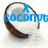 A coconut half with blue text overlays and an X symbol, shown in four sequential states with text changes and a missing