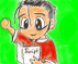 Animated cartoon character in red and white shirt waves with green background, speech bubbles display 'BAM!', 'BLAH', and 'Fray!' sequentially.
