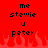 Red background with black pixelated text reading 'me stewie u peter' and red pixelated flames at the bottom.