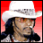 A pixelated image of a person with long dark hair and a white cowboy hat, wearing a checkered shirt against a red background.