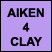 A two-panel contact sheet showing a static image of Clay Aiken on the right and text "AIKEN 4 CLAY" on a purple background on the left, with no visible animation changes between frames.