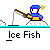 Animated contact sheet of a pixel art character fishing on ice, showing frame-by-frame progression from empty hook to catching fish and transforming into different forms.