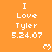 Orange background with white text reading "I Love Tyler 5.24.07" repeated in a pattern, each instance accompanied by a small white heart symbol