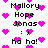 Pixelated text and pink hearts on white background, with repeated names and expressions in black font.