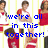 pixelated figures in red and white outfits with blue text overlays reading "we're all in this together!" and "PSHHH SCREW THAT SONG!" on a striped background