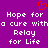 Purple background with white pixelated text reading "Hope for a cure with a Relay for Life" and a red pixelated heart symbol above the text.