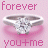 Pixelated pink background with two identical silver rings and text reading 'forever' above and 'you+me' below each ring.