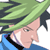 Pixelated anime-style character face with green hair and blue clothing, cropped to show side profile against white background.