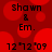 Red background with large red circles and black text reading "shawn & Em. 12'72'09" in a pattern