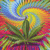 Pixelated static image of a cannabis leaf with rainbow-colored background in 50x50 icon format.
