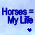 Blue pixelated text 'Horses = My Life' with a small blue heart icon on light background, showing animation changes across frames.
