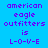 Pixelated text displays 'american eagle outfitters is L-O-V-E' on a blue background with green highlight changes across three