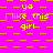 A static pixel art image with a bright pink background and orange checkered pattern, featuring repeated yellow text phrases.