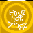 Yellow circular icon with white text "Pudz not Drugs" in pixelated font, surrounded by concentric rings on a solid yellow background.
