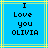 Blue background with yellow and light green lines, black pixelated text reading "I Love you OLIVIA" in three centered lines